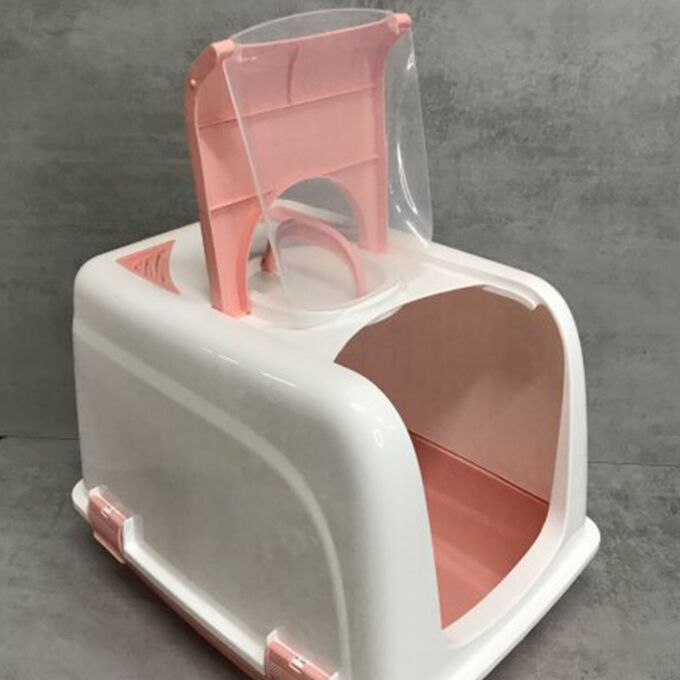 Τουαλέτα Γάτας Κλειστή 38x49.5x40cm Πλαστική Λευκό-Ροζ