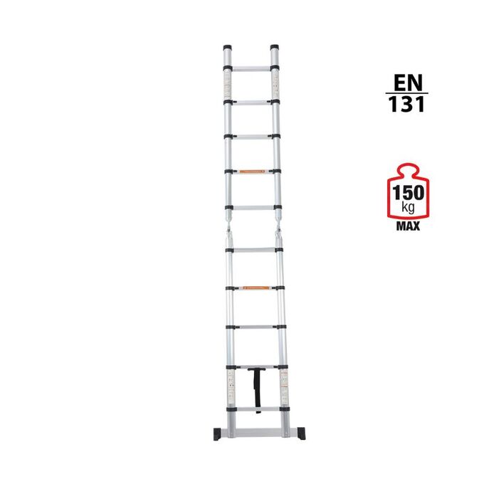 VESTA Διπλή Τηλεσκοπική Σκάλα 3.2m Αλουμινίου με 10 Σκαλιά Βάρος 11kg MAX Αντοχή 150kg EN131 3