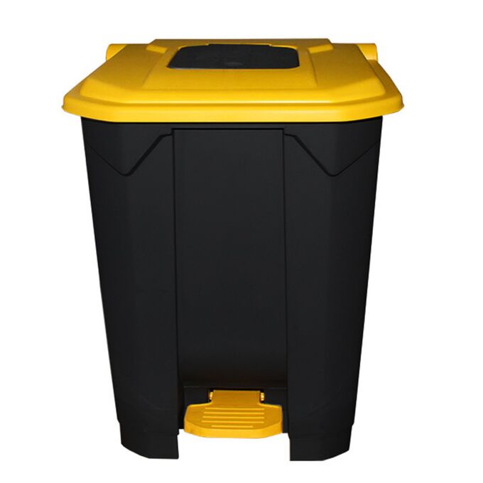 Κάδος Απορριμάτων 50lt 43x41x56cm Πλαστικός 3.8kg με Εσωτερικό Κάδο 36x29x47.5cm + Πεντάλ + Ρόδες + Μικρό Ανοιγόμενο Καπάκι Μαύρο - Κίτρινο