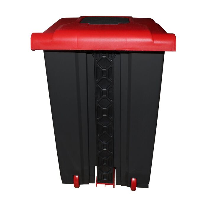 Κάδος Απορριμάτων 50lt 43x41x56cm Πλαστικός 3.8kg με Εσωτερικό Κάδο 36x29x47.5cm + Πεντάλ + Ρόδες + Μικρό Ανοιγόμενο Καπάκι Μαύρο - Κόκκινο