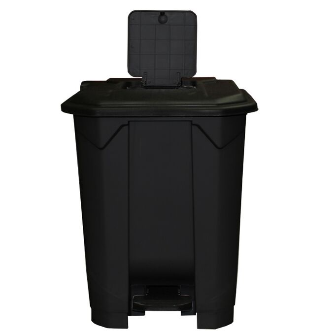 Κάδος Απορριμάτων 50lt 43x41x56cm Πλαστικός 3.8kg με Εσωτερικό Κάδο 36x29x47.5cm + Πεντάλ + Ρόδες + Μικρό Ανοιγόμενο Καπάκι Μαύρο - Μαύρο