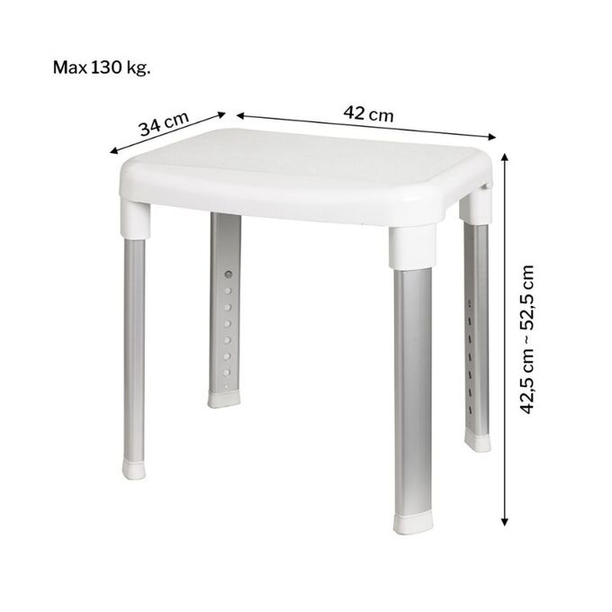 Κάθισμα-Καρέκλα Μπάνιου 34x42x42.cm με Ρυθμιζόμενο Ύψος MAX Αντοχή 130kg Βάρος 3.2kg Αλουμινίου-Πλαστικό Λευκό