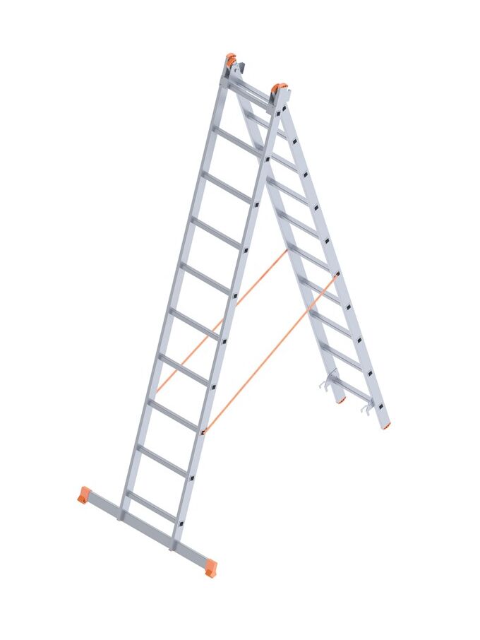 Σκάλα Αλουμινίου 2x10 Σκαλιά Αναπτυσσόμενη 4,63m  Διπλή-Σχήμα ''Λ'' με Βάση Στηρίγματος 11,20kg Αντοχή 150kg SN7210