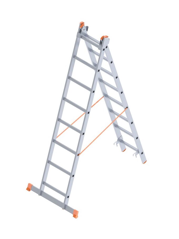 Σκάλα Αλουμινίου 2x8 Σκαλιά Αναπτυσσόμενη 3.55m Διπλή-Σχήμα ''Λ'' με Βάση Στηρίγματος 9kg Αντοχή 150kg SN7208