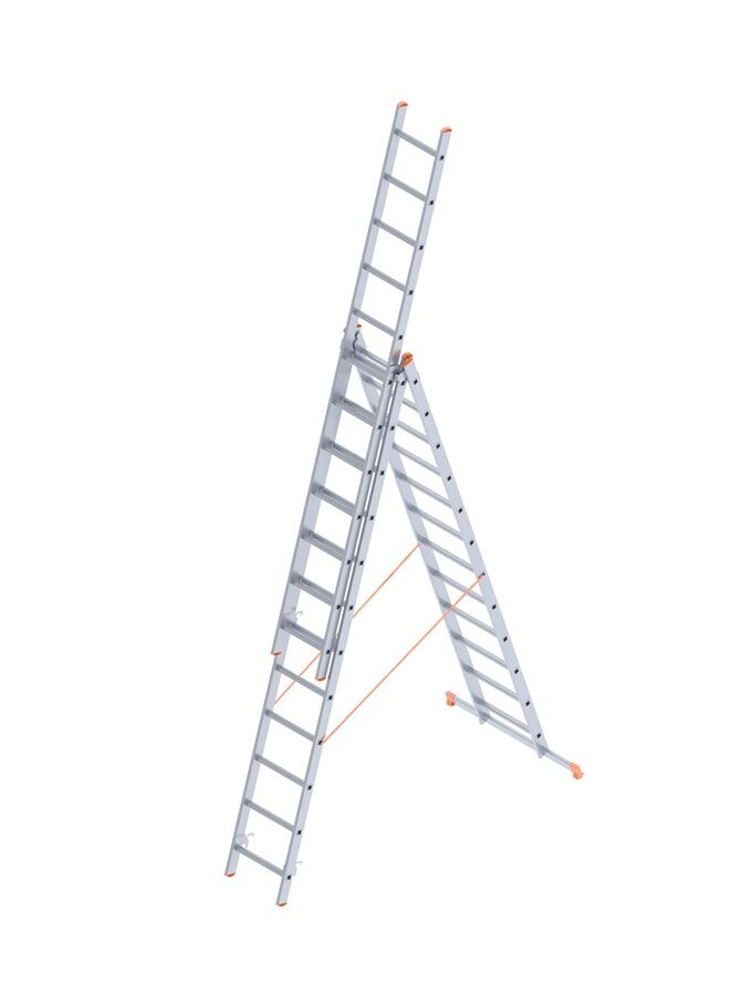 Σκάλα Αλουμινίου 3x12 Σκαλιά Επαγγελματική 8.14m Αναπτυσσόμενη Τριπλή με Βάση Στηρίγματος 16.9kg Αντοχή 150kg SN7312