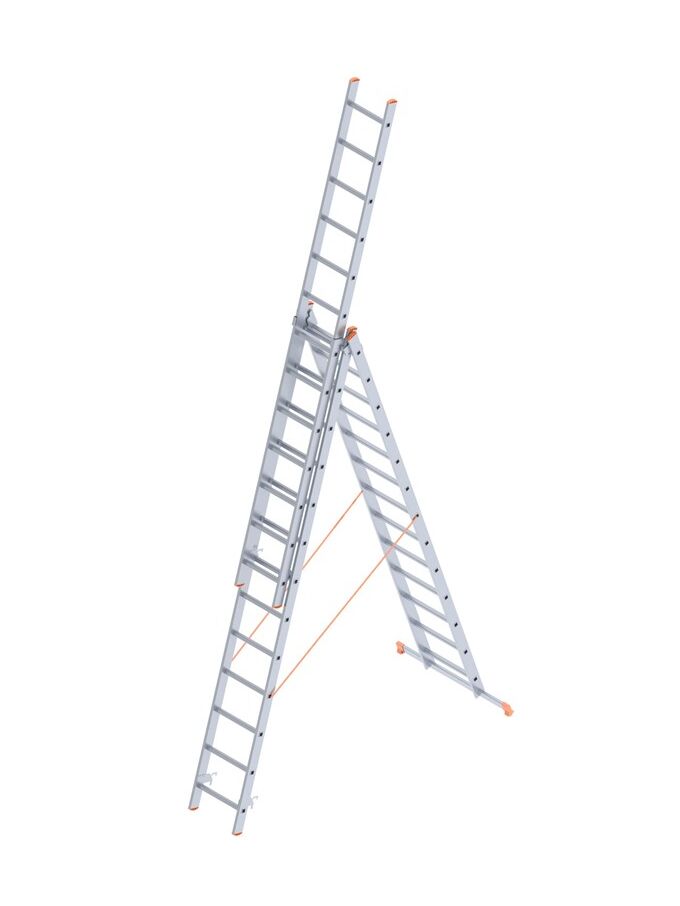 Σκάλα Αλουμινίου 3x13 Σκαλιά Επαγγελματική 8.95m Αναπτυσσόμενη Τριπλή με Βάση Στηρίγματος 25.8kg Αντοχή 150kg SN7313