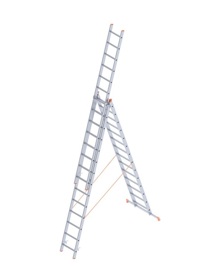 Σκάλα Αλουμινίου 3x14 Σκαλιά Επαγγελματική 9.76m Αναπτυσσόμενη Τριπλή με Βάση Στηρίγματος 27.5kg Αντοχή 150kg SN7314