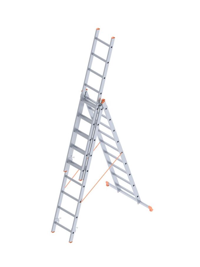 Σκάλα Αλουμινίου 3x9 Σκαλιά Επαγγελματική 5.71m Αναπτυσσόμενη Τριπλή με Βάση Στηρίγματος 15.7kg Αντοχή 150kg SN7309