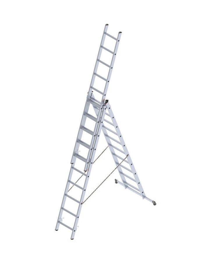 Σκάλα Αλουμινίου 3x10 Σκαλιά Επαγγελματική 6,48m Αναπτυσσόμενη Τριπλή με Βάση Στηρίγματος 14,5kg Αντοχή 150kg